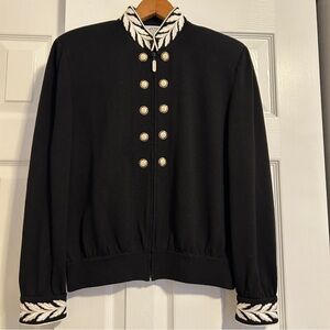 St. John Collection by Marie Gray Nautical Zip Cardigan Knit Jacket Embroidery S